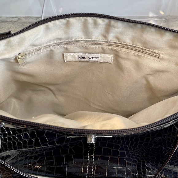 Nine West, Tote Bag, Faux Leather, Faux Crocodile, Chocolate Brown - Picture 2 of 3